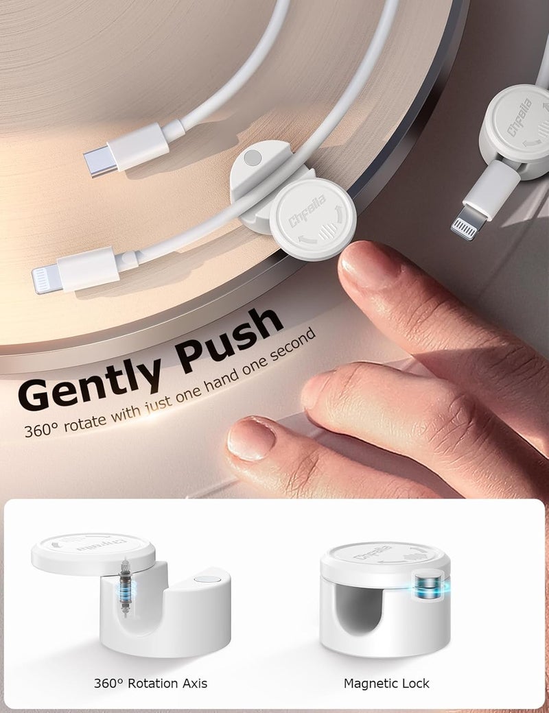 Chfeila 9 Pack Magnetic Cable Clips - [Upgraded Twist-Lock] Cord Organizer, [360°Rotating Lid] Cable Management, Adhesive Wire Holder for Home Office Desk Desktop Nightstand Car Table Wall (White) - Image 2